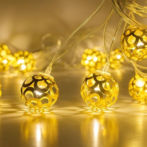 Image of K D Metal Ball String Lights for Decoration -14 LED Ball 3.8 Meter Moroccan LED Fairy Lights, Warm Yellow Decorative Lights for Home, Room, Parties & Festivals