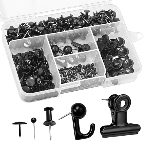 310 Pièces Push Pins Set, 5 Stil Punaises Tableau Liège, Punaise Murale avec Boîte, Punaise pour Tableau D'affichage, Décoration, Cartes, Repère, Bilder, Fotos, Kunst und Dekoration (Noir)