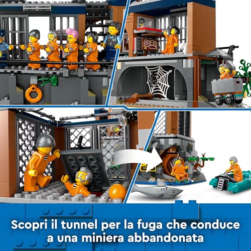 City Prigione sull’Isola della Polizia, Giocattolo ricco di Funzioni con Elicottero, Barca, Gommone da Costruire, 7 Minifigure, Cane e Squalo, Giochi per Bambini e Bambine da 7 Anni in su 60419 - Lego - Immagine 4