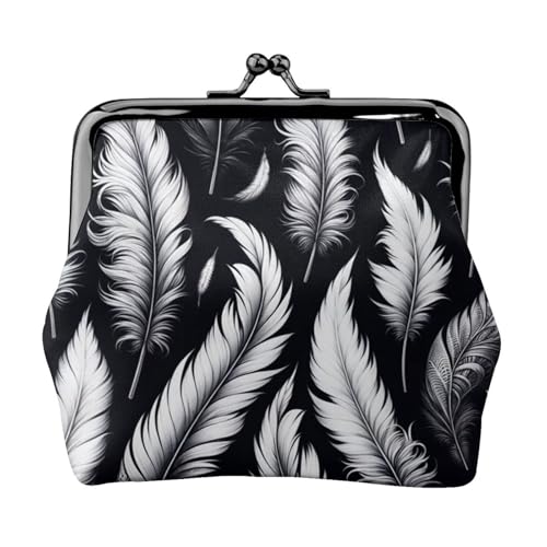 Pu Leather Buckle Coin Purse Floating-Feather Girls Kiss-Lock Change Purse Wallets