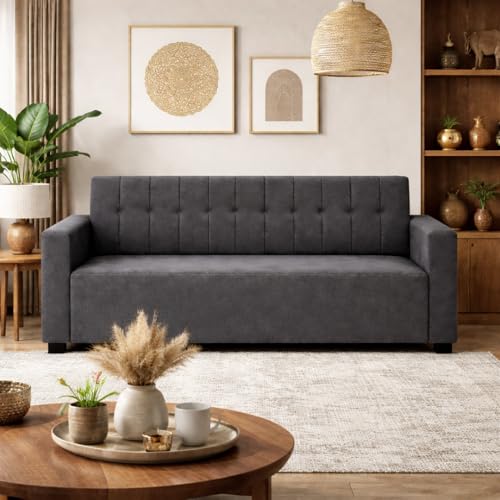 Image of FURNY Luxora 2 Seater Fabric Sofa Set (Dark Grey) with Velvet Finish | Durable Comfort | Ideal for Living Room.