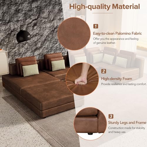 Olodumare Oversized Modular Technical Leather Sectional Sofa Couch,U Shaped Convertible Corner Couch with Reversible Chaise Lounge and Movable Ottoman, Living Room Furniture Sets,Brown