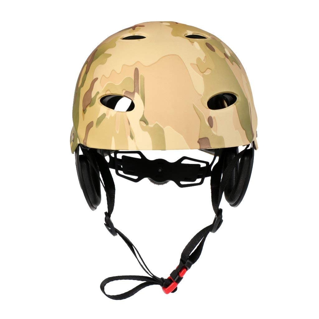 Casco de seguridad profesional ajustable para deportes acuáticos, kayak, canoa, vela, surf, SUP, wakeboard, esquí acuático, kitesurf, tapa dura - camuflaje verde militar, M