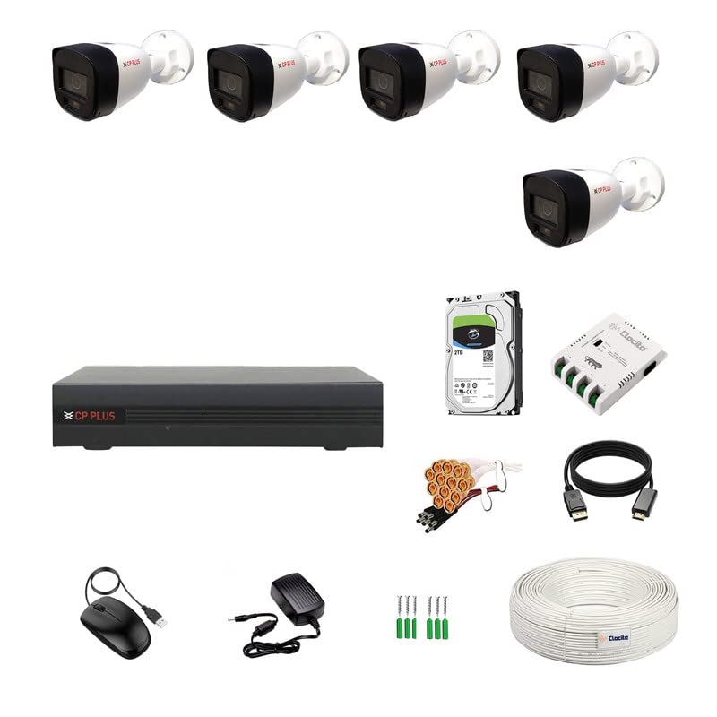 Image of CP Plus 8CH DVR + 2.4MP (Guard+) Audio Recording 5 Bullet Cameras with 24 /7 Colorful Imaging (Day /Night Color Vision) + 2TB HDD + Copper Cable Roll (1+3) + 8CH SMPS + BNC & DC