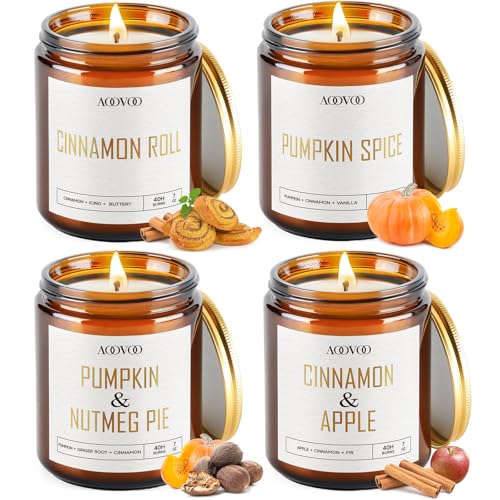 Image of AOOVOO Fall Candles - 4 PC Scented Candle, 28 oz Soy Candles, Soy Candle for Home Scented,Cinnamon Roll /Cinnamon Apple /Pumpkin Nutmeg Pie /Pumpkin Spice