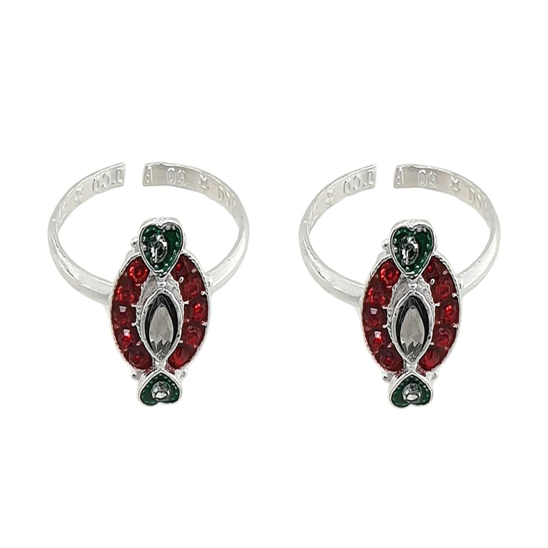 sahiba gems Pure Silver/Chandi Rich Look Antique Toe Rings/Chutki with Red Stone Cz For Women ~ Pack in 2 Pieces-picture-35