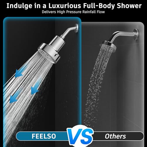Image of FEELSO Filtered Shower Head High Pressure, Shower Head with Filter for Hard Water Softener, 6 Settings Bathroom Rain Showerhead to Remove Chlorine and Heavy Metals