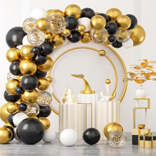 Archloon Black and Gold Balloons Arch Kit 134pcs black and gold balloon garland kit with Black White Metallic Gold Confetti Balloons Arch Kit for Graduation Baby Shower Birthday and Wedding
