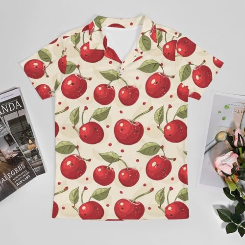 Boys' Classic Polo Shirts Short Sleeve Moisture-Wicking Golf & Tennis Shirts for Youth Teens Cute Cherries3