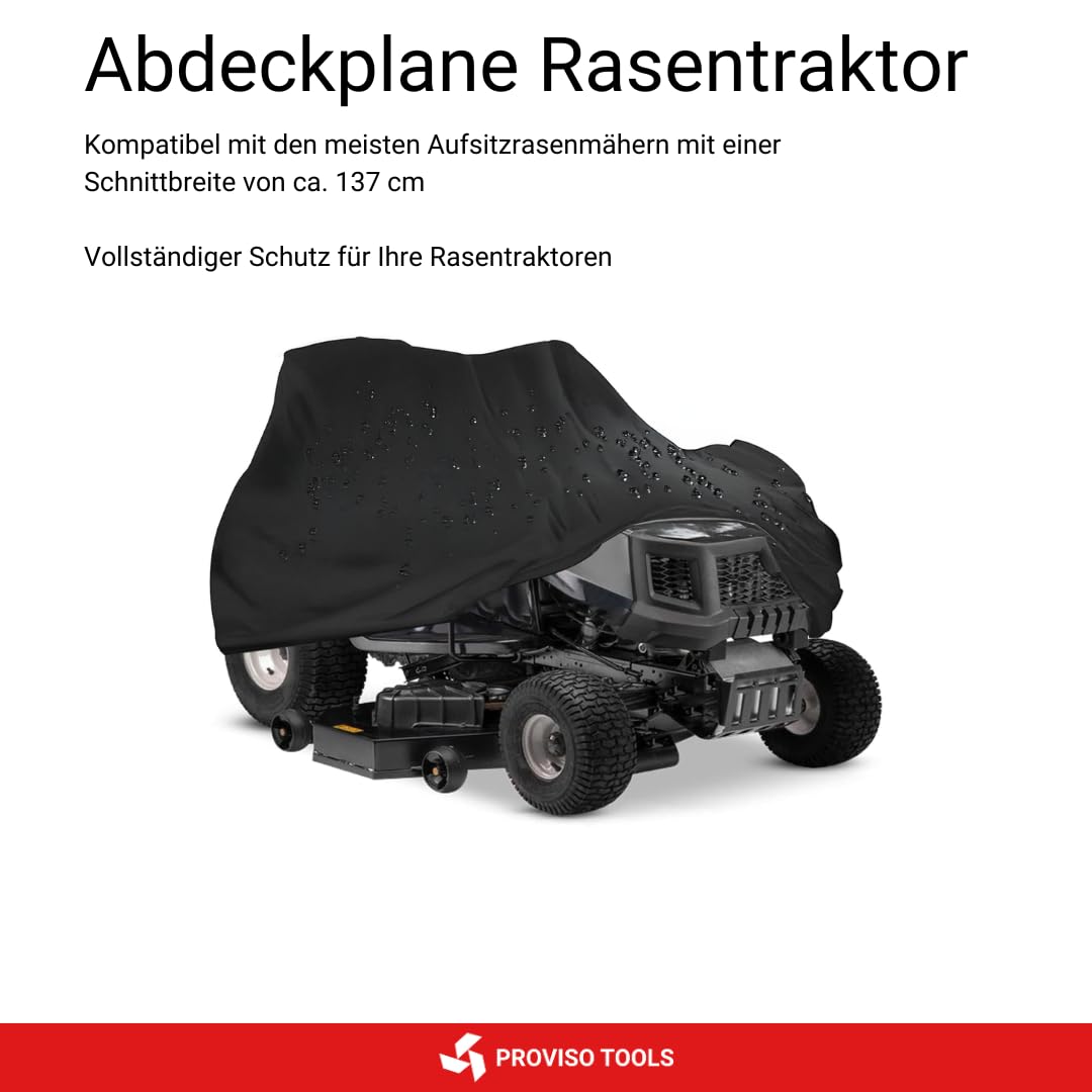 PROVISO TOOLSAbdeckplane Rasentraktor 183x137x117 cm, Aufsitzrasenmäher Abdeckung Wasserdicht – 420D Oxford Schutzhülle für Aufsitzmäher, Rasenmäher Traktor & Anhänger, Garage Zubehör, Schwarz
