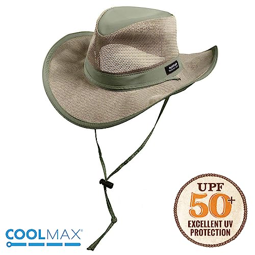 Panama Jack Mesh Crown Safari Sun Hat, 3" Brim, Adjustable Chin Cord, Upf (Spf) 50+ Sun Protection (Fossil, Large) #TOP3