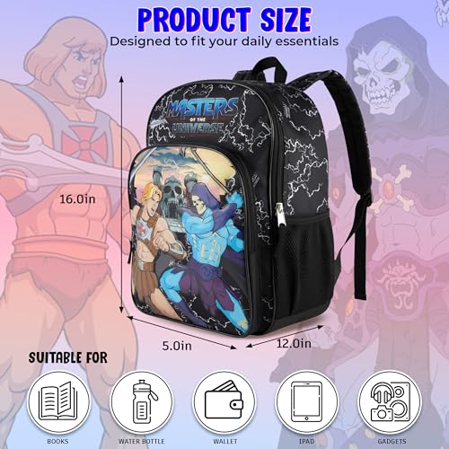 Image of AI ACCESSORY INNOVATIONS Masters of the Universe Castle Grayskull Backpack for Kids, 16 Inch Bookbag featuring He-Man & Skeletor, Black