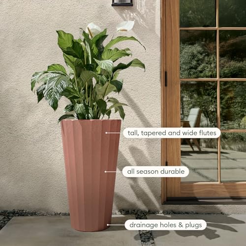 Image of Veradek Column Series Tall Planter - Tapered Outdoor Planter with Shelf