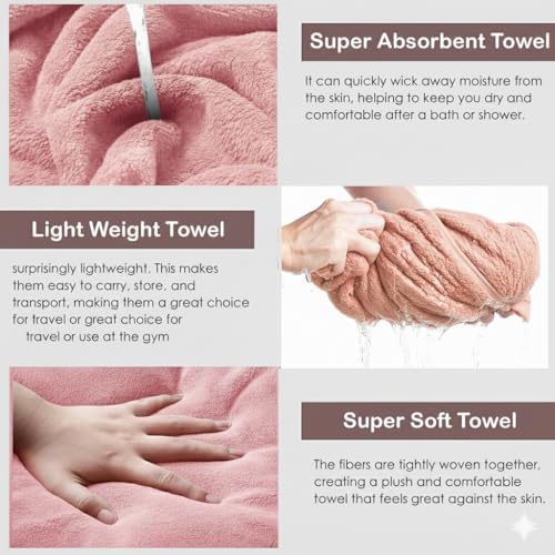 Image of Dribble Coral Fleece Weft Knitting 400 GSM Large Bath Towel 70 cm x140 cm | Ultra Soft, Quick Dry, Highly Absorbent | Lightweight & Skin-Friendly Towel for Bathroom, Gym & Travel, Pink