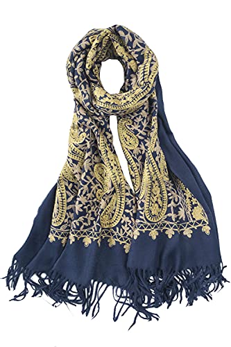 Women's Embroidered Oversize Tassel Shawl Scarf