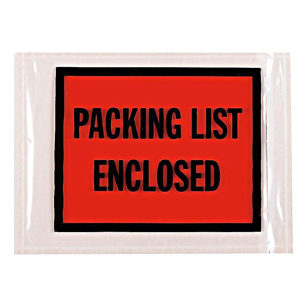 ABC PACK & SUPPLYABC Packing List Enclosed Pouches 7 x 5 Inch. 100 Pack Clear, Red & Black 2 Mil Polyethylene Packing Slip Envelope Pouches. Self Seal Packing List Envelopes. Packing List Invoice Enclosed Envelopes
