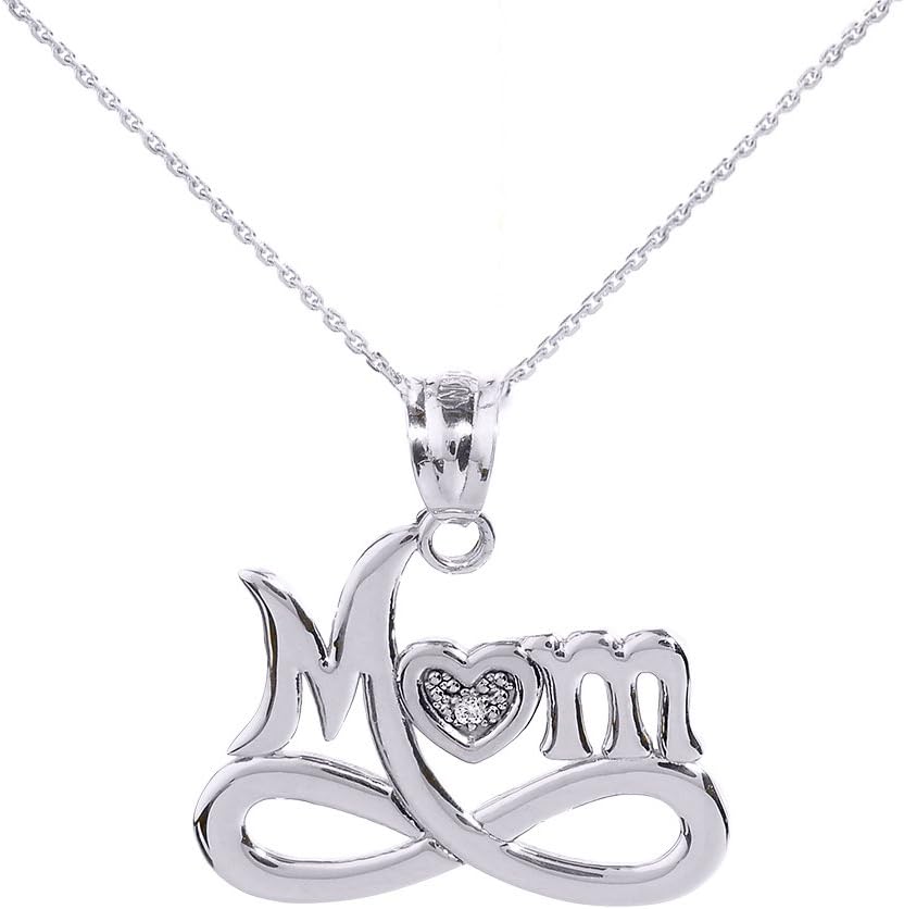 925 Sterling Silver Infinity "MOM" Heart with Diamond Pendant Necklace