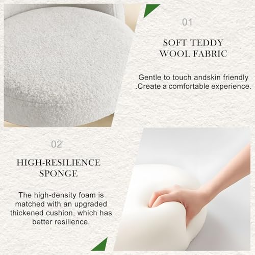 Butaco giratorio ajustable con respaldo, blanco y base dorada | Asiento acolchado en bouclé, respaldo acolchado, altura ajustable, giro de 360° y base dorada para islas de cocina y bares domésticos. miniatura 4