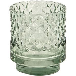 Clayre & Eef Glazen Theelichthouder Ø 7 * 8 cm Groen Glas Rond Waxinelichthouder Windlichthouder