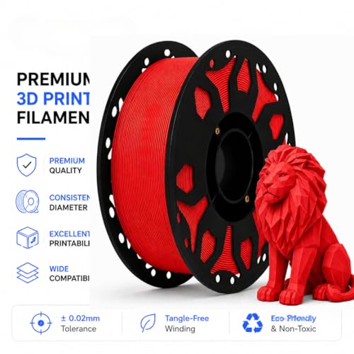 Image of FILAMONT PLA+ 3D Printer Filament 1.75mm, High Strength & Low Warp Printing Material, Dimensional Accuracy ±0.02mm, Vacuum Sealed with Desiccant, 1kg Spool (Red)
