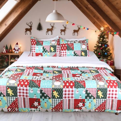 HITIME 100% Polyester Printed Christmas Duvet Cover Set - King Size 3 Piece Lightweight & Breathable Bedding Set Soft Microfiber Comforter Cover with Zipper Closure Christmas Collrction