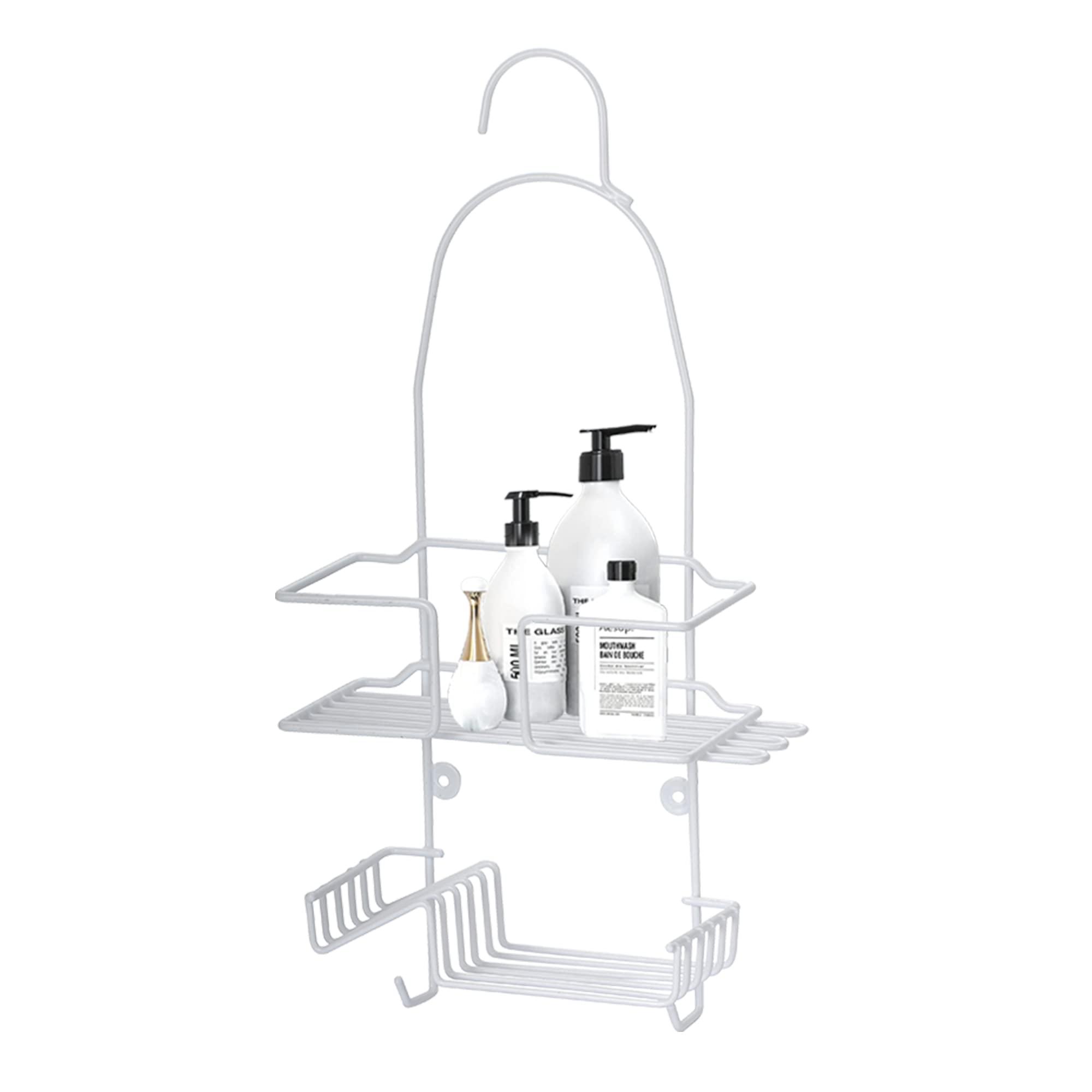 Blue Canyon White Plastic Coated Shower Caddy 2 Tier Hanging Caddy, No Drill Plastic Bathroom Shelf, Non-Rusting Storage Shelves, Shower Accessory, Bathroom Organisation Shelf, Shower Basket Organizer