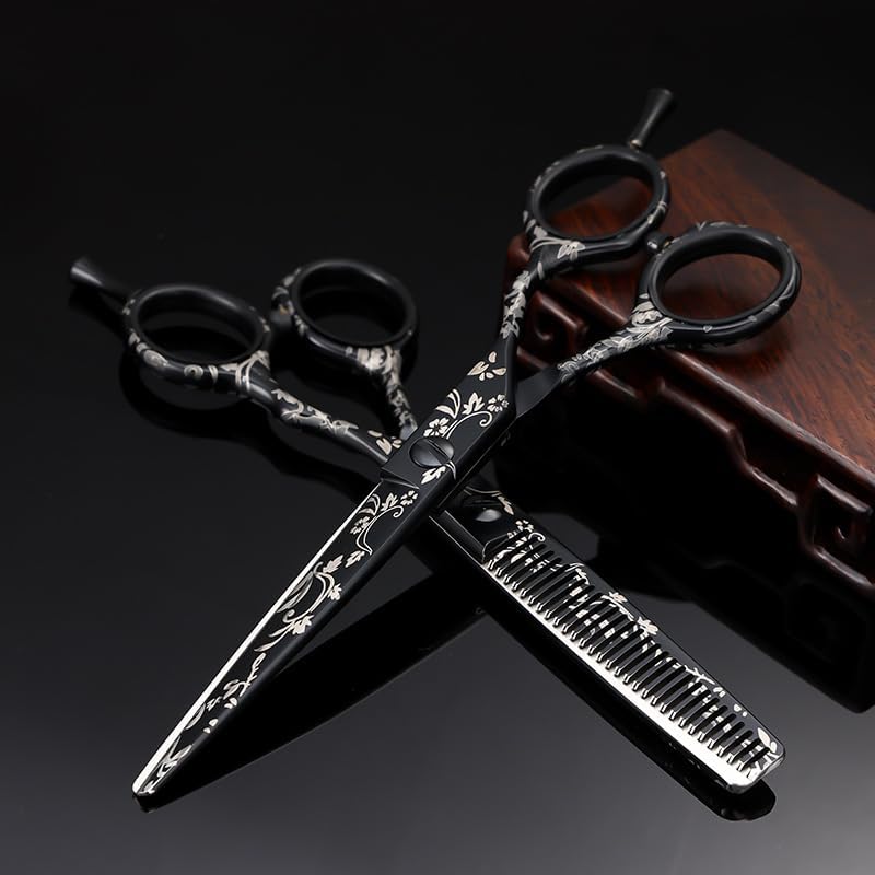 Hair Cutting Shears Kit, 6 Inch Professional Barber Hair Stylist Straight Tooth Haircut Special Haircut Thin Cut 440C Imported Steel Set.