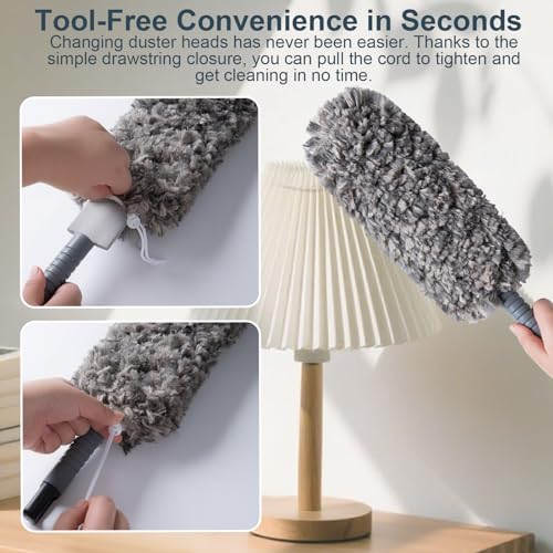 Image of Lint Free 16.8'' Hand Duster,Microfiber Duster with Reusable and Washable Dusting Head for Household Cleaning,Furniture,Car (Black&Grey)