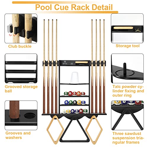 Billiards Pool Stick Holder, Pool Cue Rack Wall Mount Holds 8 Cues and Pool Table Equipment Accessories, Billiards Stick Rack Made of Solid Wooden for Game Room or Club