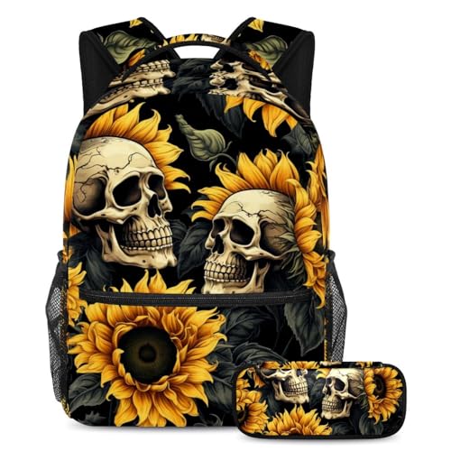 Sac à dos pour garçons filles adolescents spacieux imprimé crâne fun