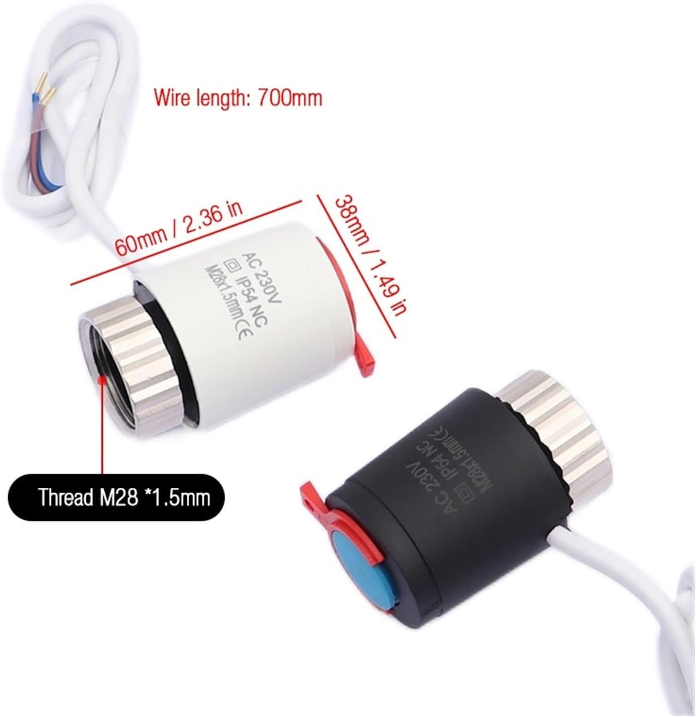 1/5 Piezas 230 V Normalmente Cerrado NC M28 * 1,5 Mm Actuador Térmico Eléctrico para Válvula De Radiador Termostático De Calefacción por Suelo Radiante, 5 Pieces-White