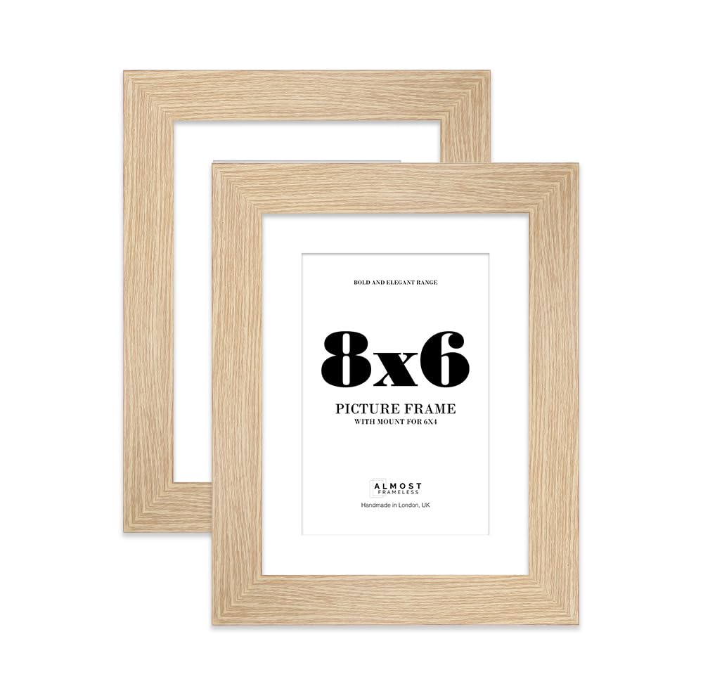 8x6" Oak Frame With Mount for 6x4" Pictures 28mm Edge Portrait and Landscape Display with Wall Hooks and Kickstand, 2 Pack — image 1
