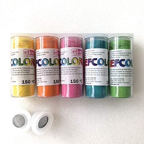 Set 5 Couleurs Poudre Efcolor 10 ML, Nuancier Estivale, 2 Tamis, pour émaillage à Froid, Cuisson à 150°C