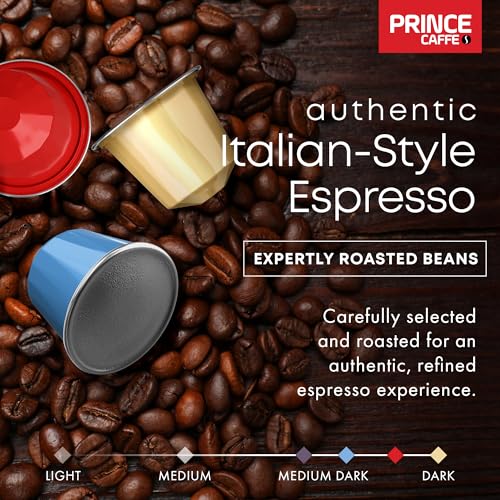 Image of Prince Caffe Espresso Pods - 4 Flavor Variety Pack - Intensity 7-10 Medium to Dark Roast Coffee Capsules - Compatible with Nespresso, Pods for Original Line Machines - 4 x 10 Pack (40 Count) NOT Compatible with Vertuo