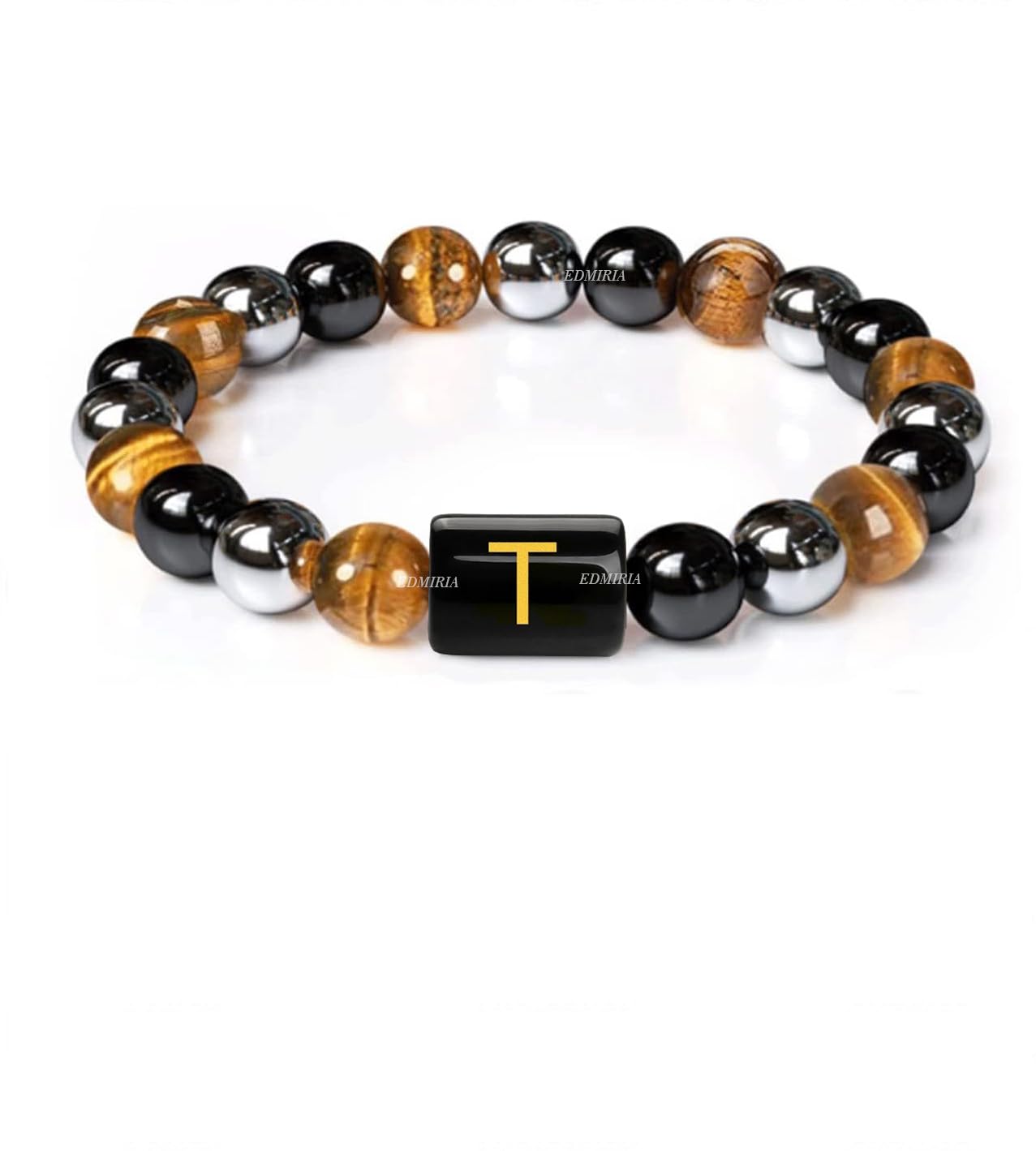 EDMIRIA Initial Letter Triple Protection Bracelet, Genuine Tigers Eye Black Obsidian and Hematite 8mm Beads Bracelet for Men Women, Crystal Jewelry Stone Bracelets Bring Luck Prosperity (T) (B0D5YZQSL1) Amazon Price History, Amazon Price Tracker