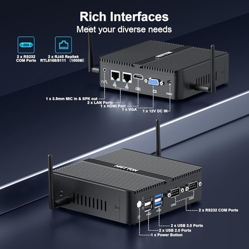 Image of HISTTON Mini PC N100 Win 11 Pro, Mini Computer Fanless Industrial PC, DDR4 8GB RAM 128GB SSD, Small PC, Dual LAN, WiFi 5, BT4.2, 2 RS232, HD /VGA, USB3.0, Mini Desktop Computer
