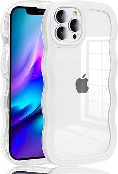 iPhone 13 Pro Max Case, Clear, Transparent, TPU, Korean, Cute, Wave, Soft, Anti-Slip, Thin, Lightweight, Shockproof, Stylish, Smartphone Case with Strap Hole, Cover for iPhone 13 Pro Max, 6.7 inch White