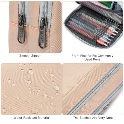Image of XQXA Pen Pouch Large Capacity Pencil Case Organizer, Multifunctional Pencil Pouch with 3 Compartmens, Big Pencil Bag for Office Travel Men Women Adult (01-Creamy Rice)