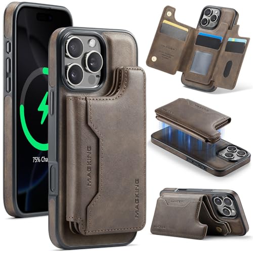 Coque iPhone 13 Pro Max café étui portefeuille magnétique cuir et silicone