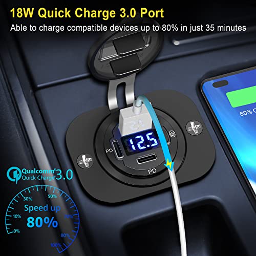 Usb C Car Charger Socket 12V Usb Outlet 2 Pack: Newest Aluminum Metal 58W Dual Pd3.0 20W Usb C And 18W Qc3.0 Port Multi Usb Charger Outlet With Led Voltmeter Power Switch For Rv Motorcycle Boat Marine #TOP2