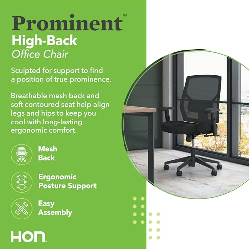 HON Prominent High Back Office Chair, Ergonomic Office Chair, Adjustable Center-Tilt Recline, 360 Swivel, Swivel-Tilt, Black - Thumbnail 3