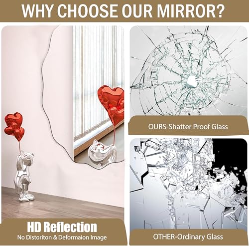 Image of Rousrie Frameless Wall Mirror for Bathroom, Glass, Modern, Clear, Wall Mount, 45 x 30 cm (1, Unique)