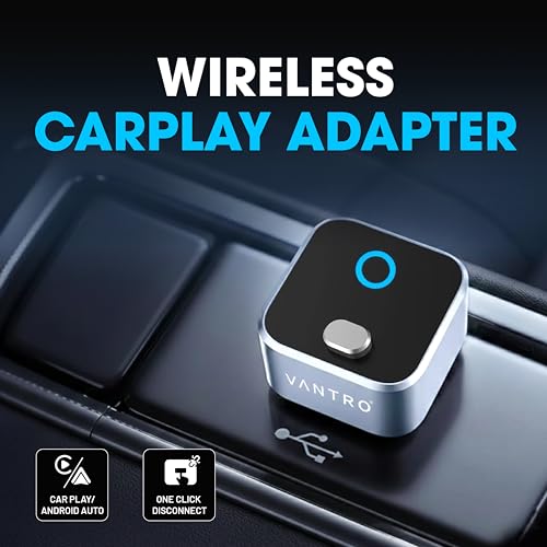 Image of VANTRO Wireless CarPlay & Android Auto Adapter 2-in-1 - One-Click Disconnect, Convert Wired to Wireless, Fast Auto Reconnect, Plug & Play USB Dongle, Compatible with iPhone iOS & Android Cars