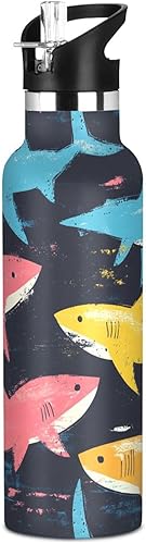 Miniatura 18 de Reusable Water Bottles with Straw Lid Nature Shark Pirate Style Vacuum Insulated Leakproof and BPA Free for Travel, Camping, Sports
