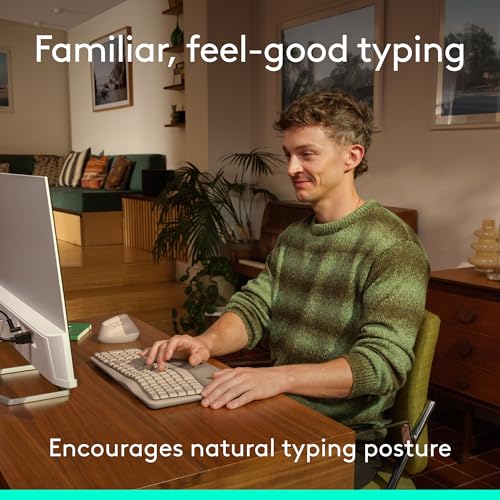 Image of Logitech Wave Keys Wireless Ergonomic Keyboard with Cushioned Palm Rest, Comfortable Natural Typing, Easy-Switch, Bluetooth, Logi Bolt Receiver, for Multi-OS, Windows /Mac - Sand