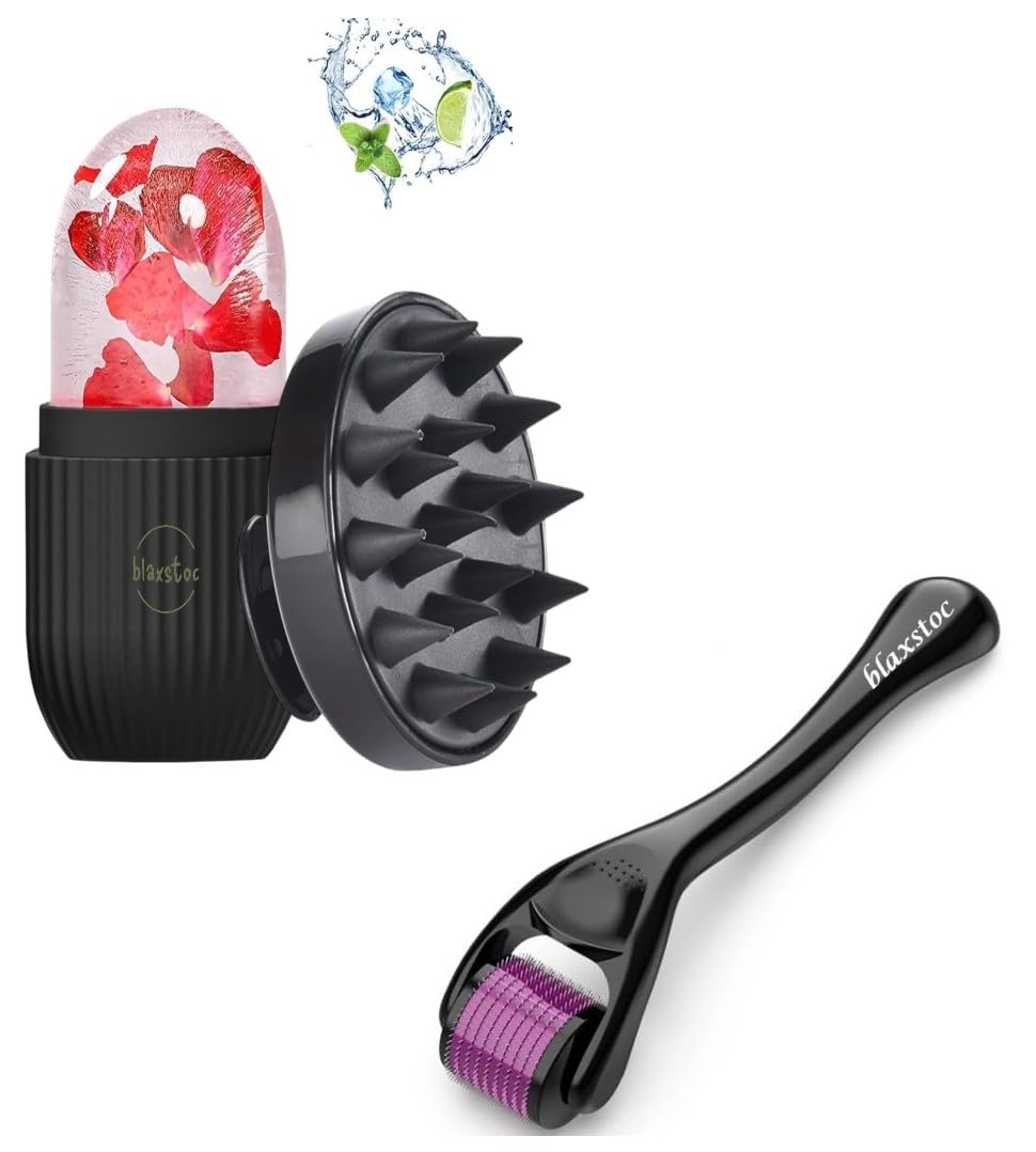 BLAXSTOC® Hair Roller (0.5mm), Hair Roller Promotes Beard & Hair Growth & Reduces Acne Scars, Repairs Damaged Hairs, Hair Fall & Thickening, Easy to use | Safe, and Effective with Face Ice roller Massager and Hair Scalp Shampoo Brush- (Pack of 3)-image-40