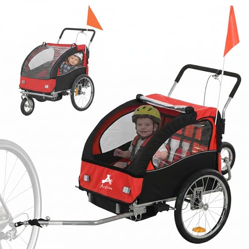 Aosom Elite 360 Swivel Bike Trailer for Kids Double Child Two-Wheel Bicycle Cargo Trailer with 2...