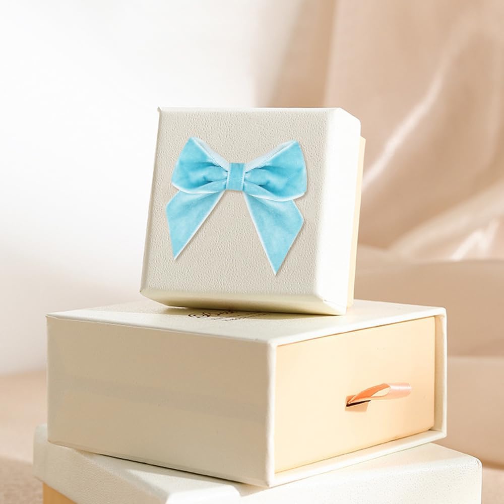 100 PCS Blue Velvet Bows for Christmas Tree, 2.75" Small Velvet Ribbon Bows for Gift Wrapping, Mini Bows for Crafts, Bow Decorations for Party Baby Shower Birthday Wedding (Blue, 100PCS)