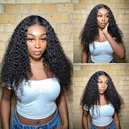 Persephone Curly Lace Front Wigs Human Hair Brazilian Deep Wave Human Hair Wigs for Black Women Glueless 13x4 Middle T Part Wig Natural Color 20 Inch