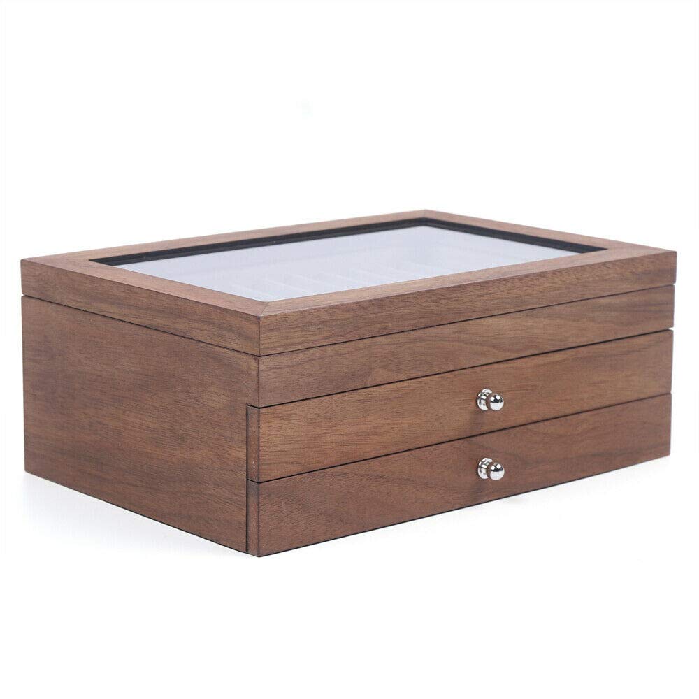 Füllfederhalter Vitrinenhalter 34 Slots Stiftebox Holz Organizer Box mit Schubladen und Klarfenster Walnussholz